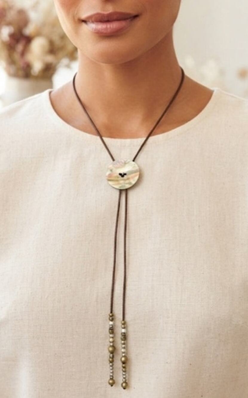 Handmade Minimalist Thin Leather Bolo Necklace with Abalone Shell Button